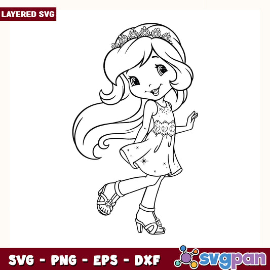 Strawberry shortcake black and white design svg, strawberry shortcake svg, sweety girl svg
