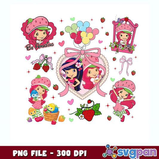Strawberry shortcake custom png, cartoon girl png, adorable character png