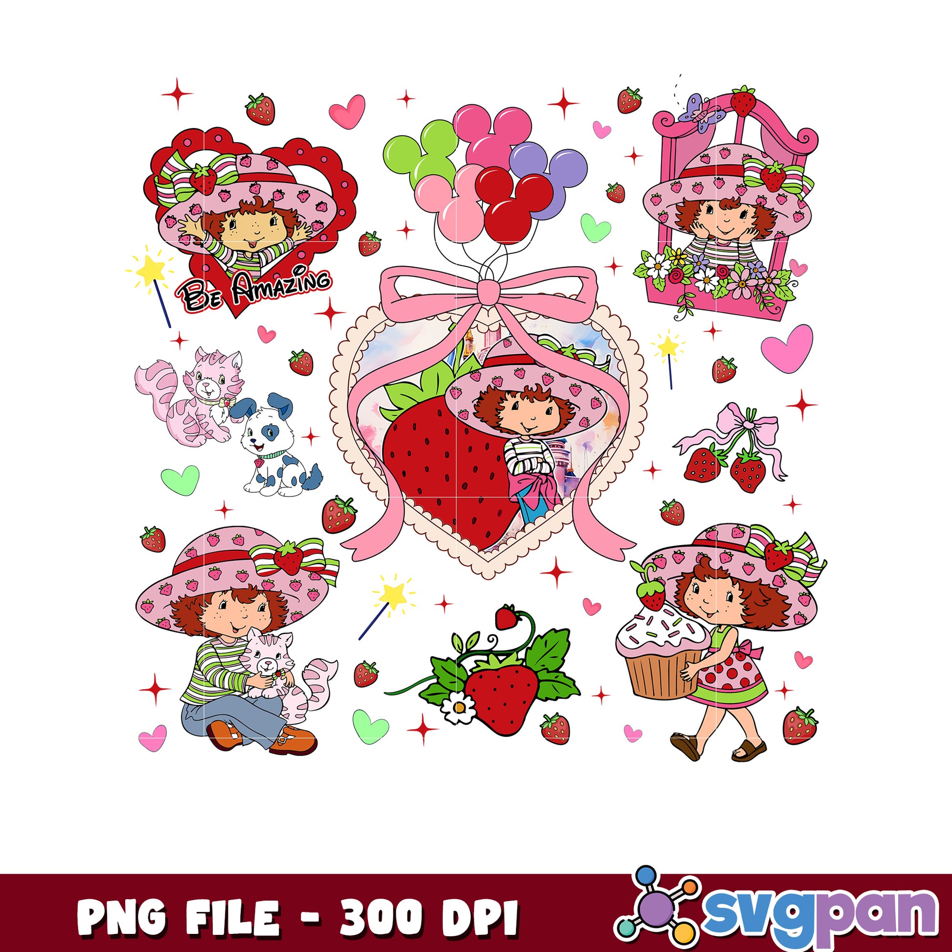 Strawberry shortcake cute design png, adorable strawberry shortcake character png