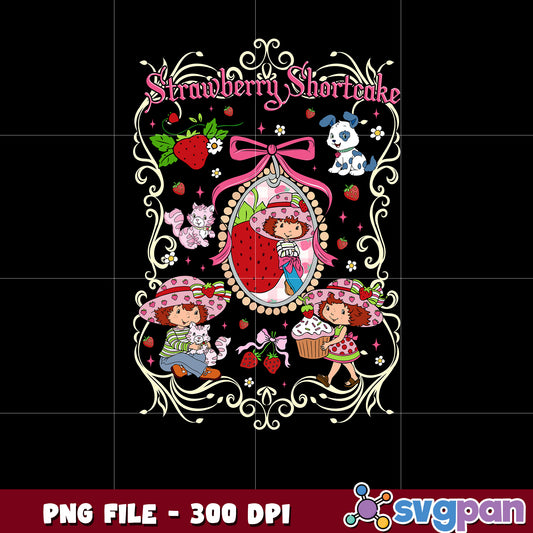 Strawberry shortcake cute design png, cartoon girl png, adorable character png