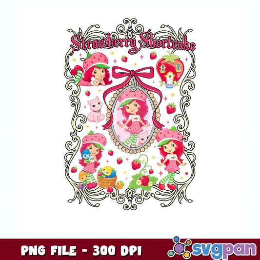 Strawberry shortcake cute design png, cute design png, kawaii strawberry png