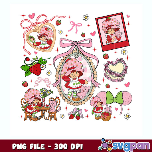 Strawberry shortcake design png, cartoon girl png, adorable character png