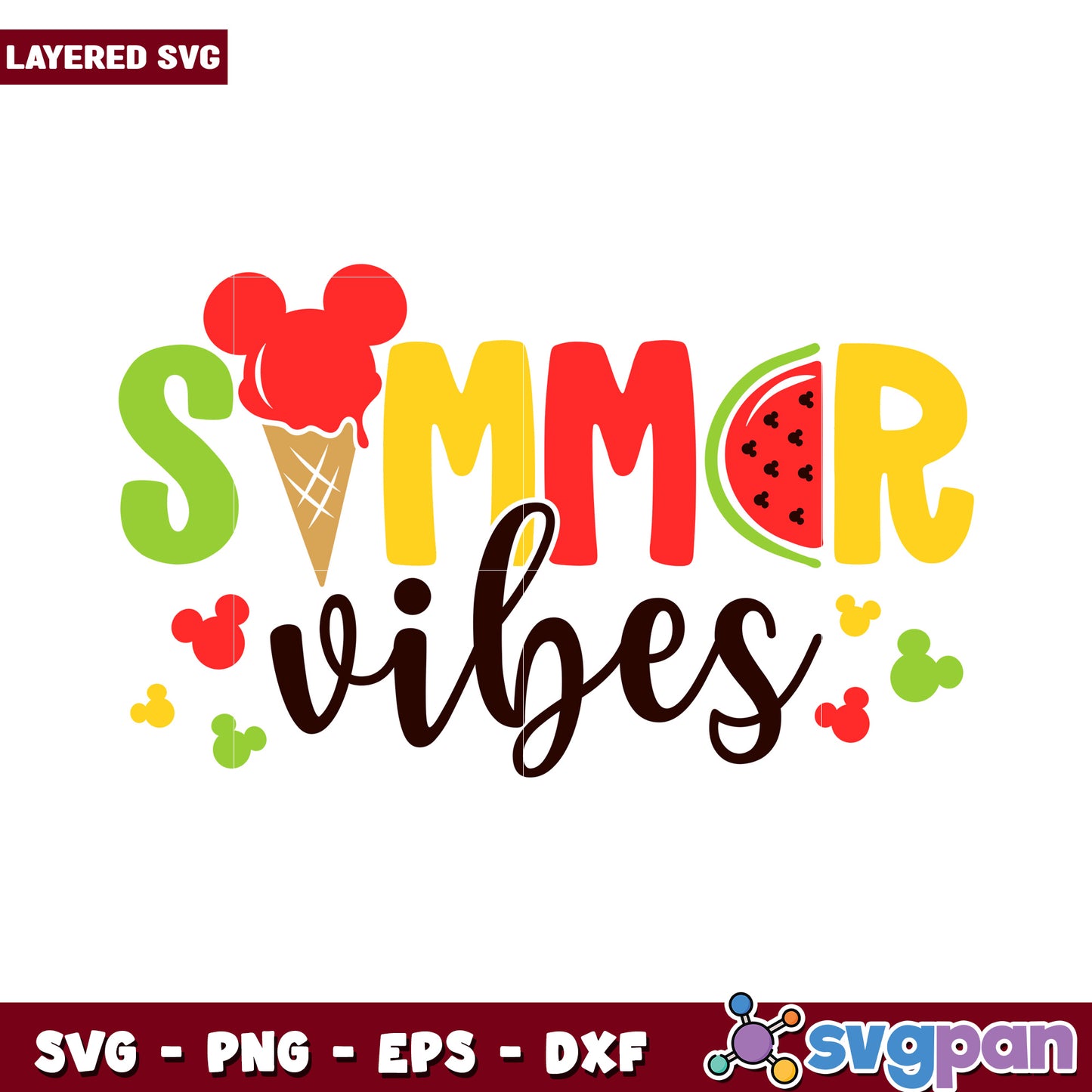 Summer Vibes Ice Cream and Watermelon Design for SVG Products