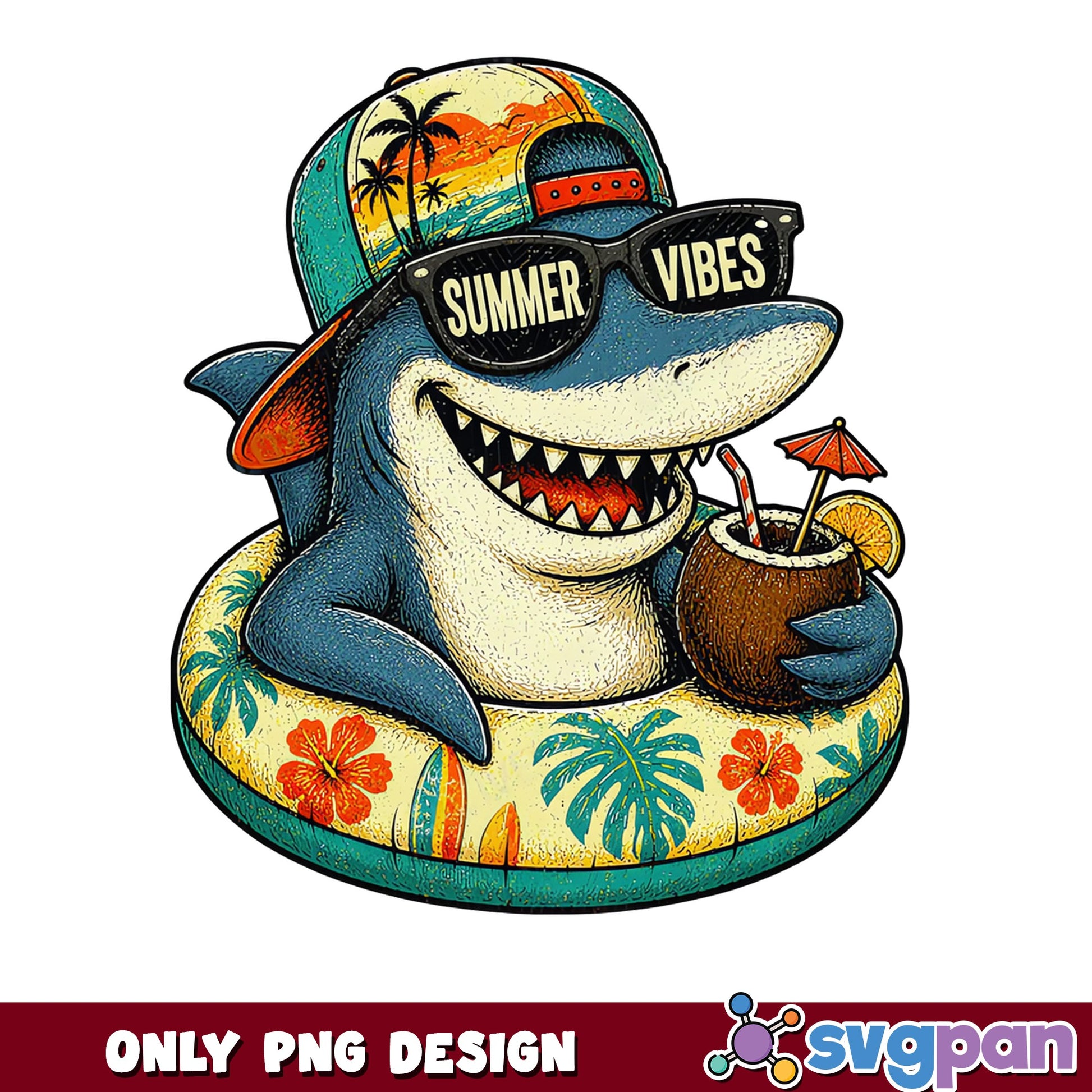 Summer Vibes Shark PNG, Funny Shark Beach PNG, Summer PNG