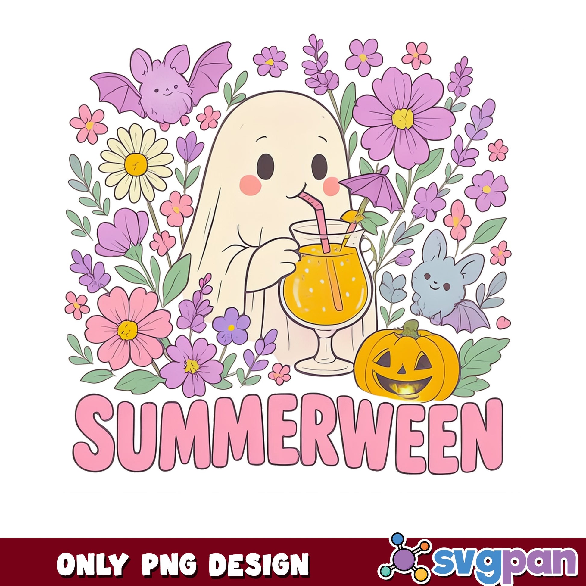 Summerween Floral Ghost PNG, Cute Ghost Halloween PNG, Spooky Summer PNG