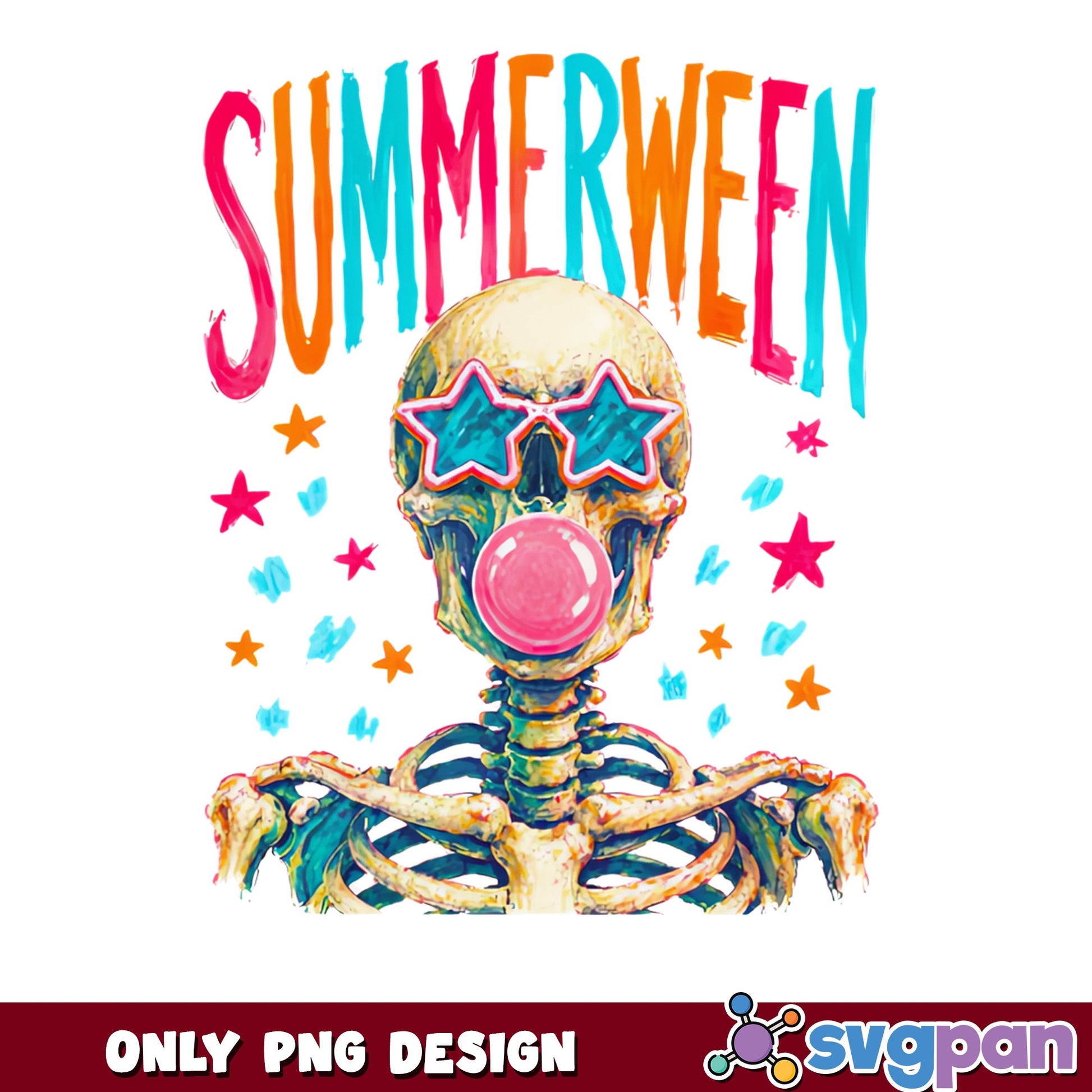 Summerween Skeleton PNG, Bubblegum Skull Summer PNG, Halloween PNG
