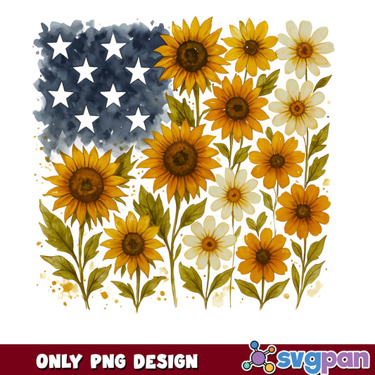 Sunflower American Flag PNG, 4th Of July PNG, Patriotic PNG