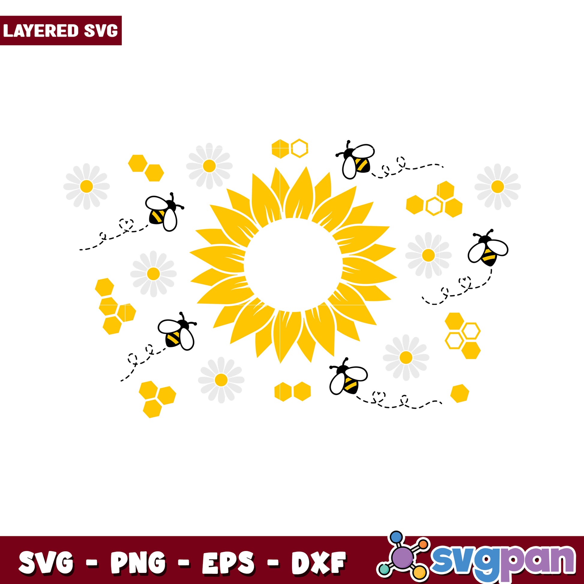 Sunflower and Bees SVG Design, Perfect for Creative Projects