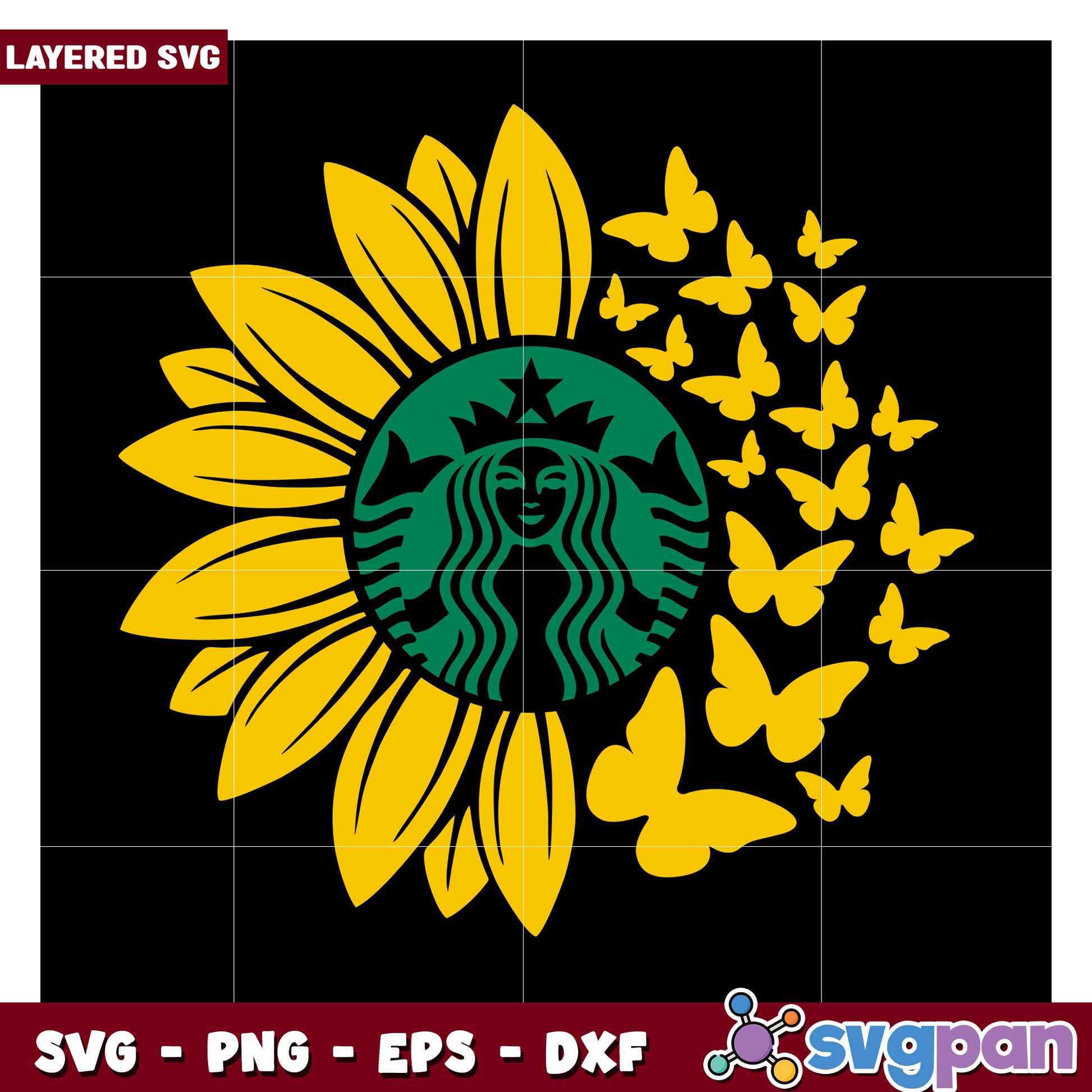 Sunflower and Butterflies SVG Desig