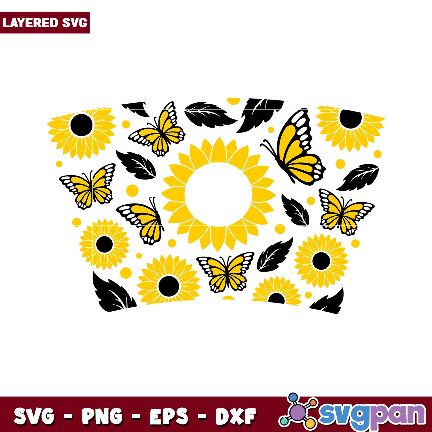 Sunflower and Butterfly Layered SVG Design for Crafts, Beautiful Patterns for DIY Projects