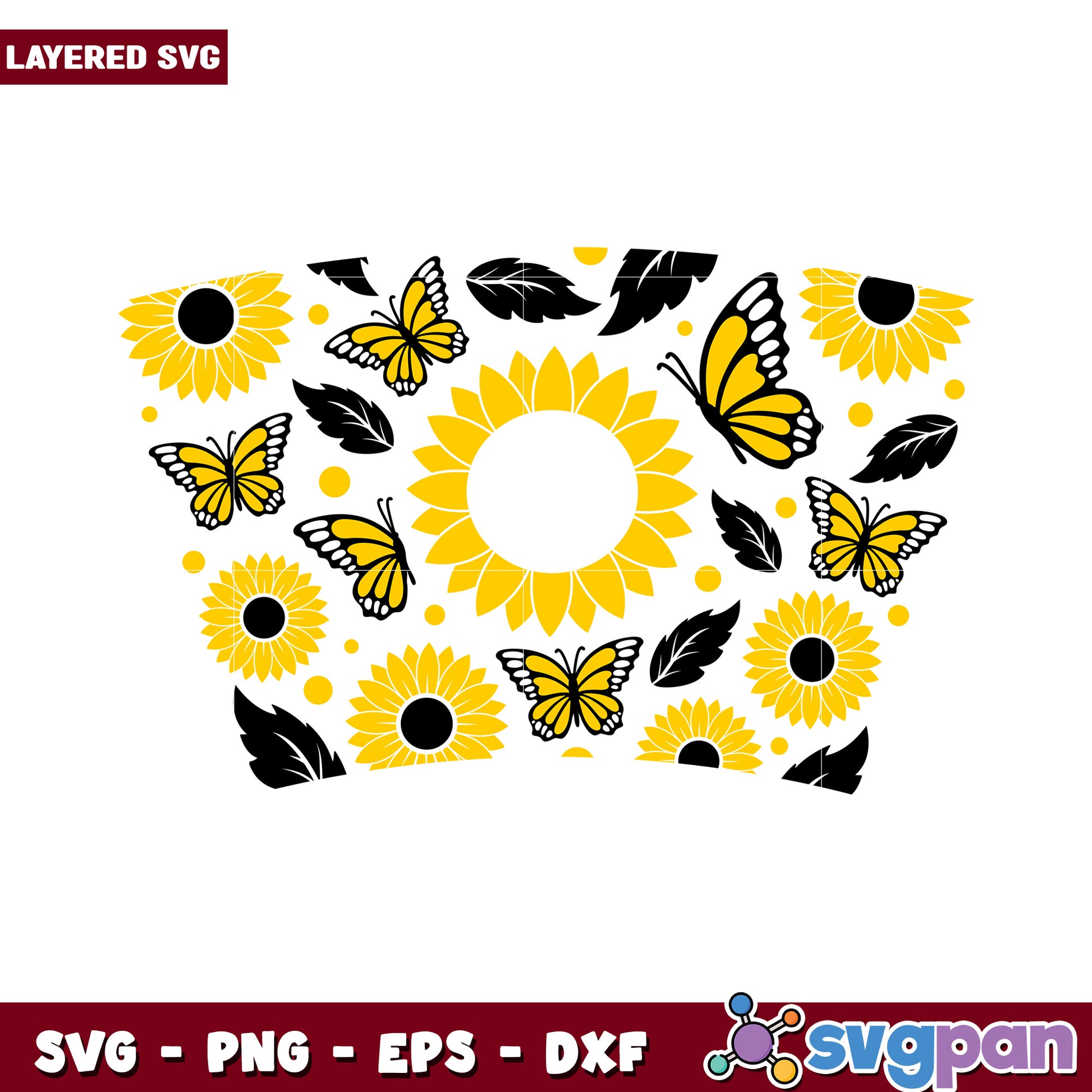 Sunflower and Butterfly Layered SVG Design for Crafts, Beautiful Patterns for DIY Projects