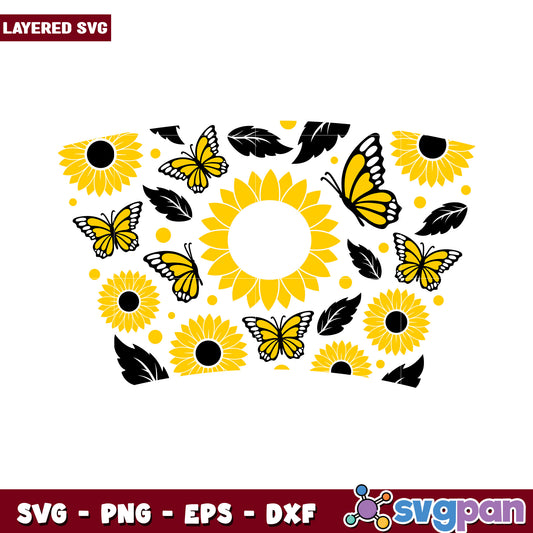 Sunflower and Butterfly Layered SVG Design for Crafts, Beautiful Patterns for DIY Projects