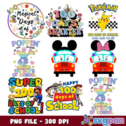 Super 100 days of school png bundle