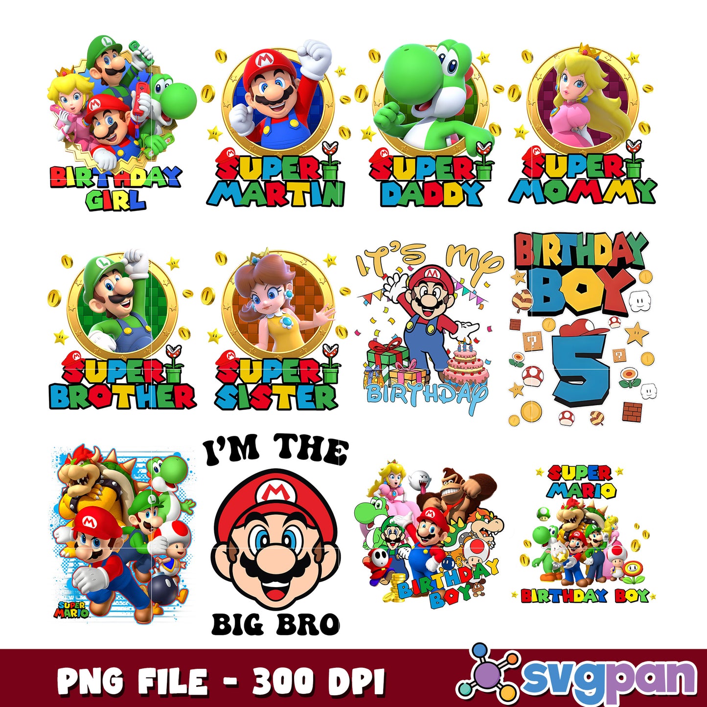 Super Mario Birthday Bundle PNG 300 DPI