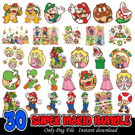 Super Mario Bundle 30 PNG Instant Download Clipart Set