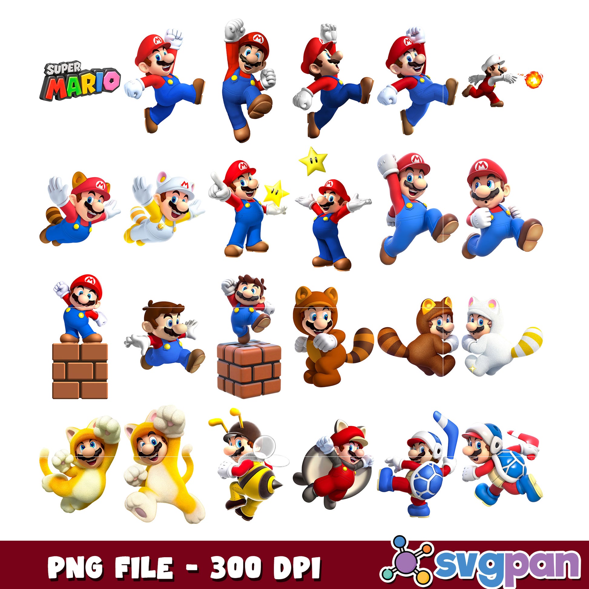 Super Mario Character Bundle PNG 300 DPI Graphics