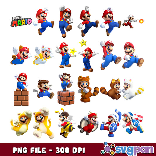 Super Mario Character Bundle PNG 300 DPI Graphics