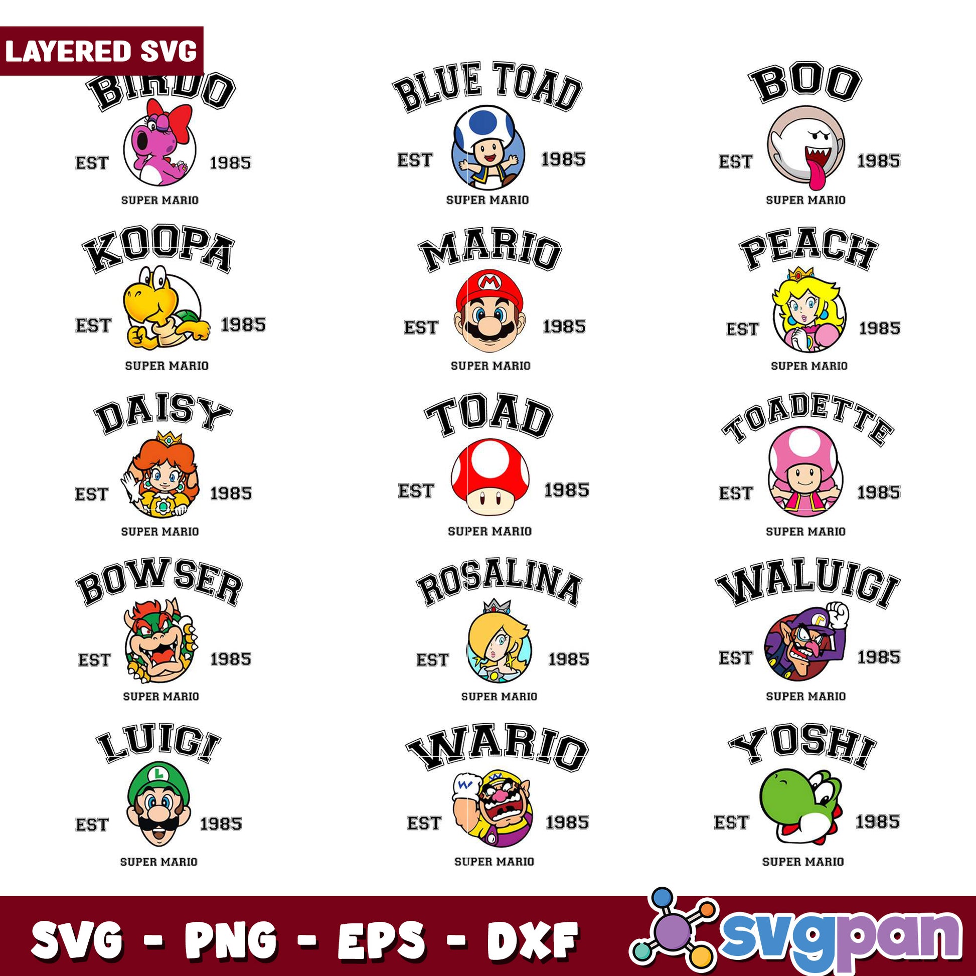 Super Mario Character Bundle SVG Designs Downloadable