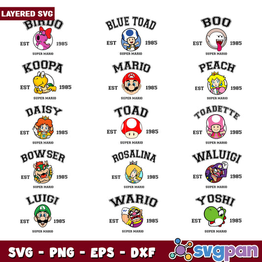 Super Mario Character Bundle SVG Designs Downloadable