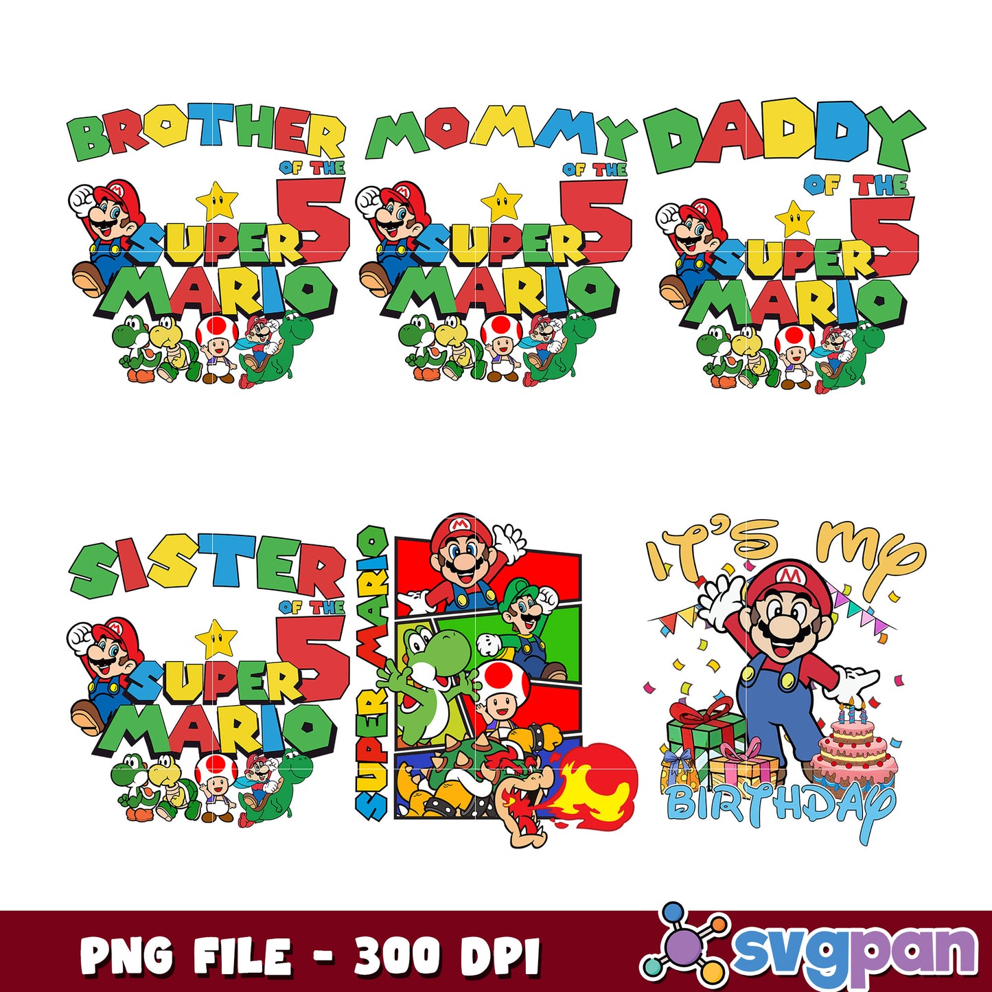 Super Mario Family Birthday PNG Bundle