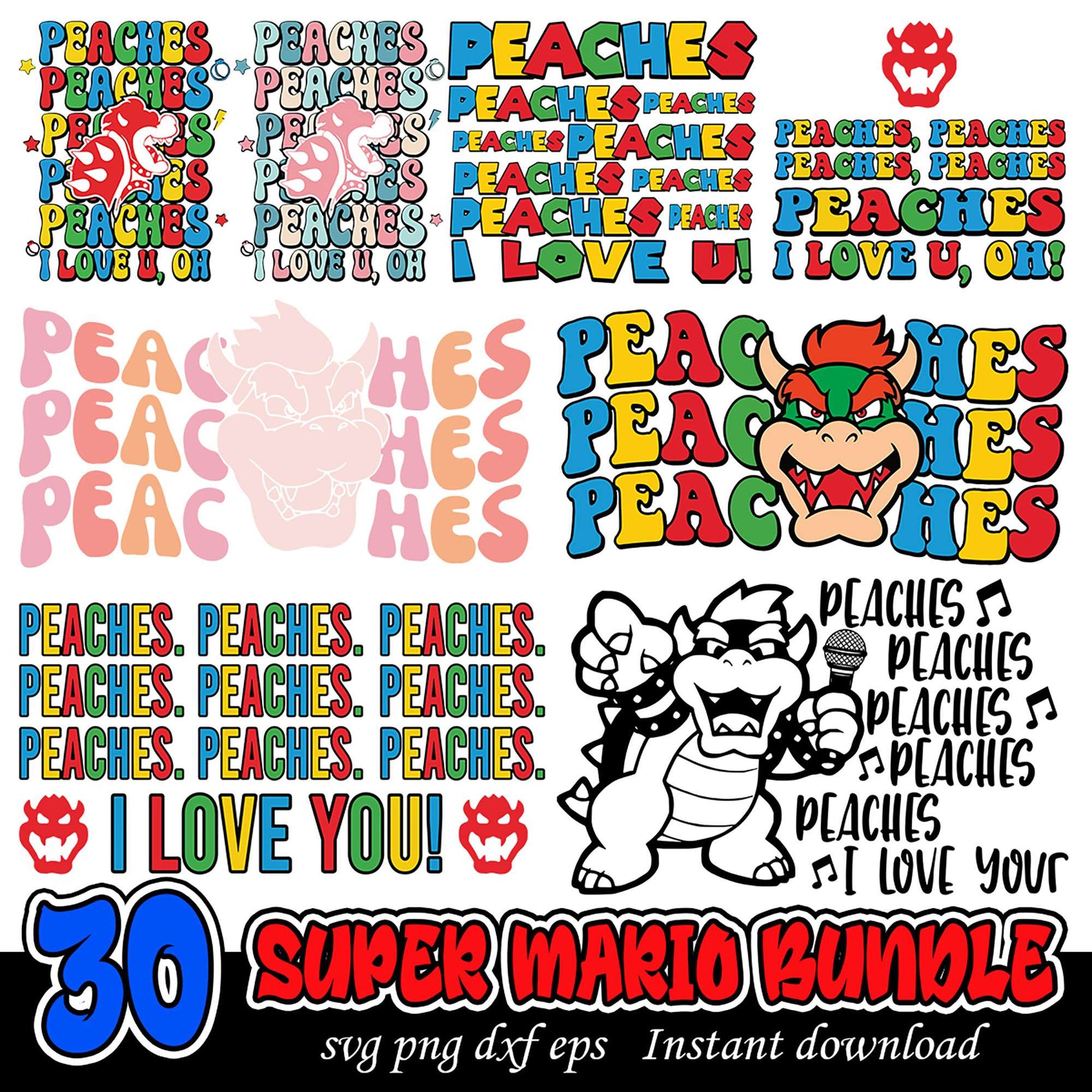 Super Mario Peaches Themed Bundle PNG Instant Download