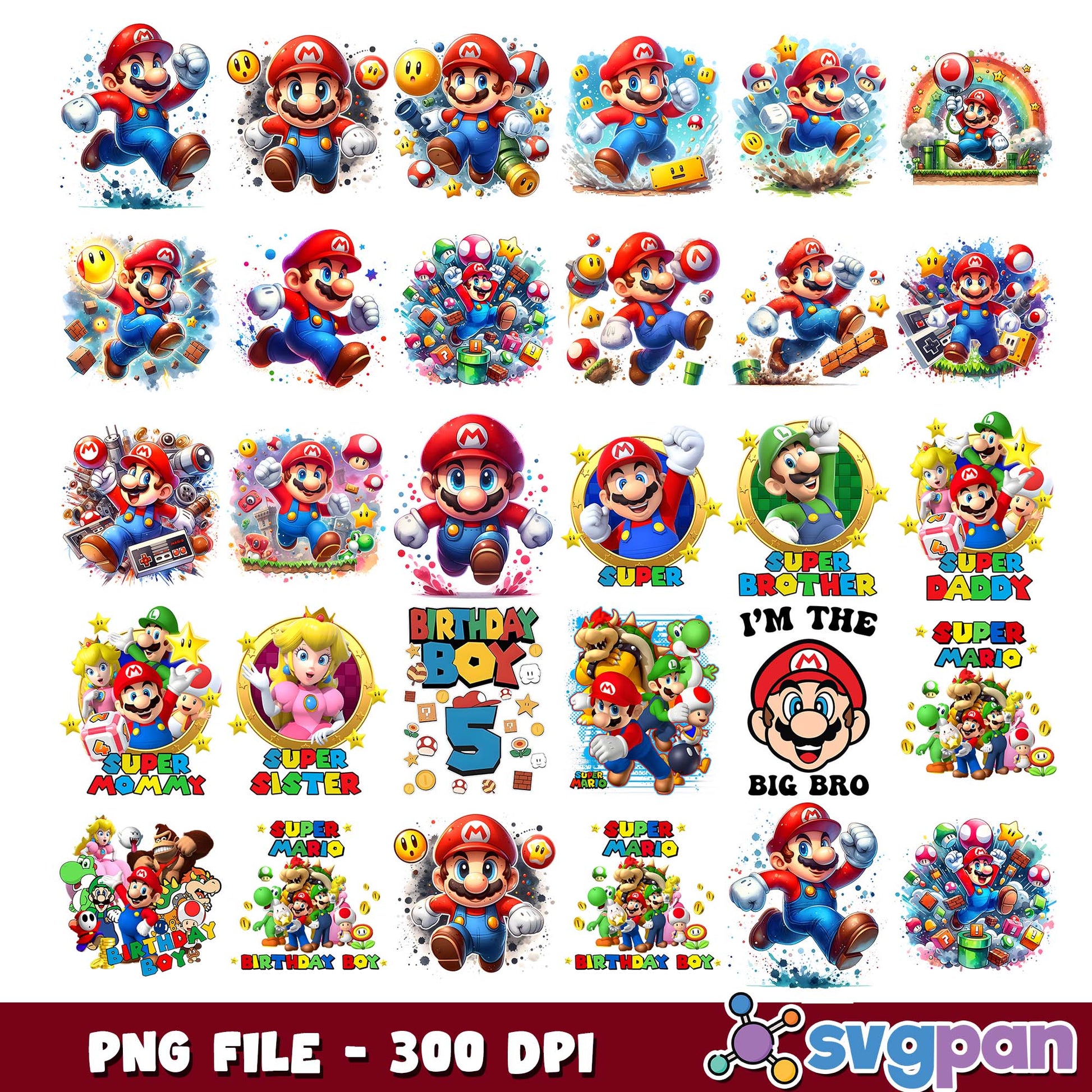 Super birthday mario png bundle