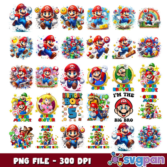 Super birthday mario png bundle