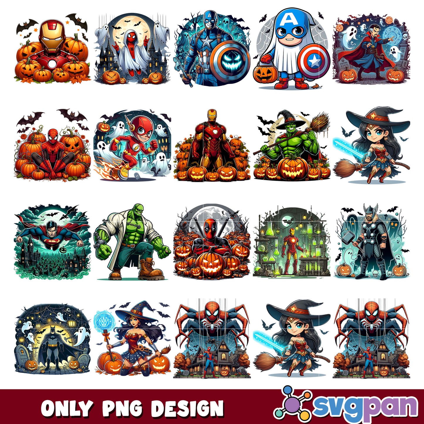 Superheroes halloween day png bundle
