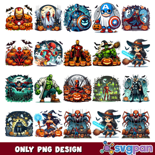Superheroes halloween day png bundle