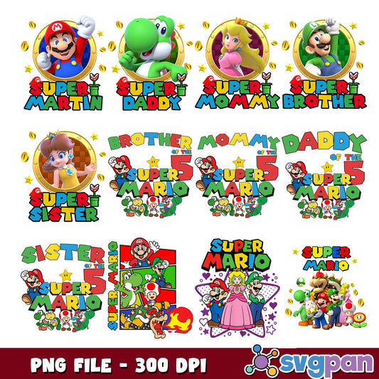 Super mario family design png bundle