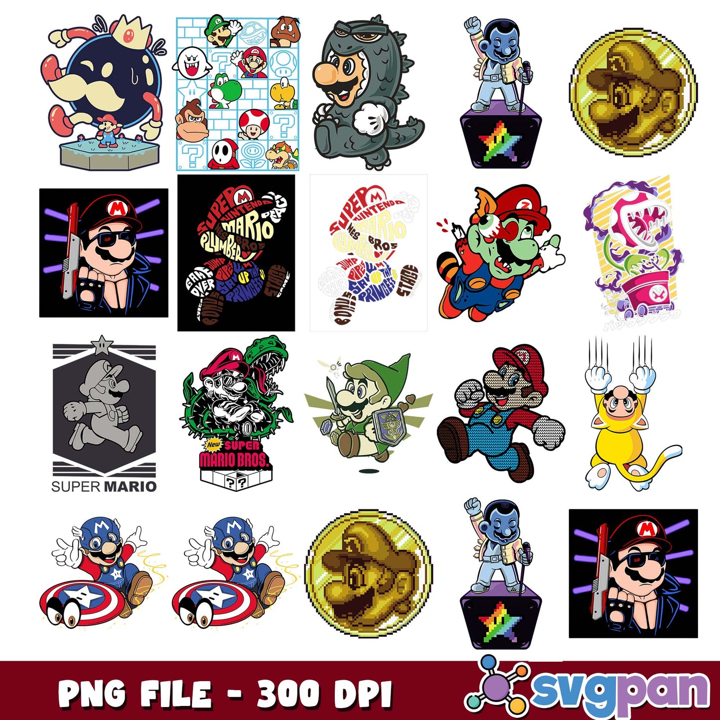 Super mario funny design png bundle