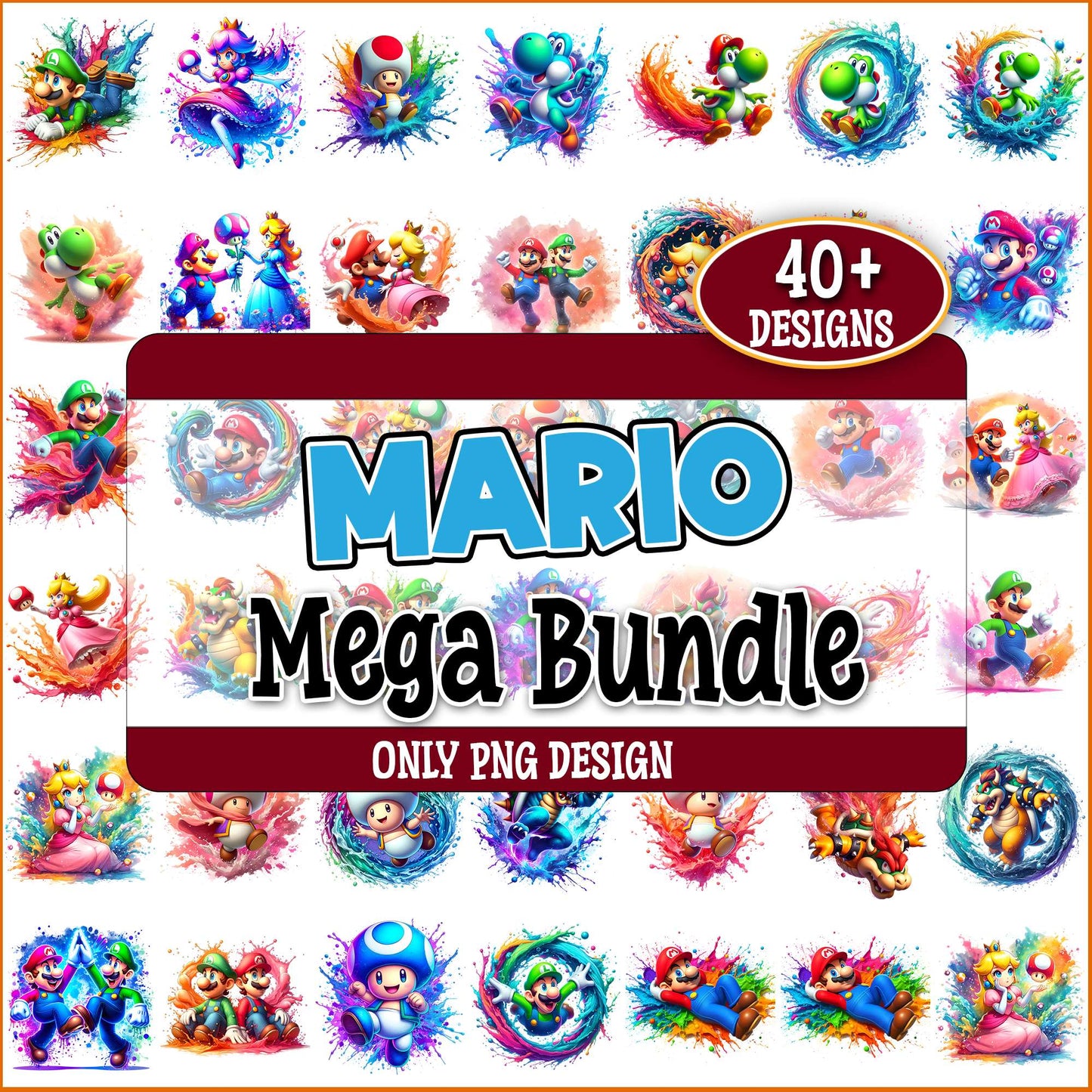Super mario watercolor png bundle