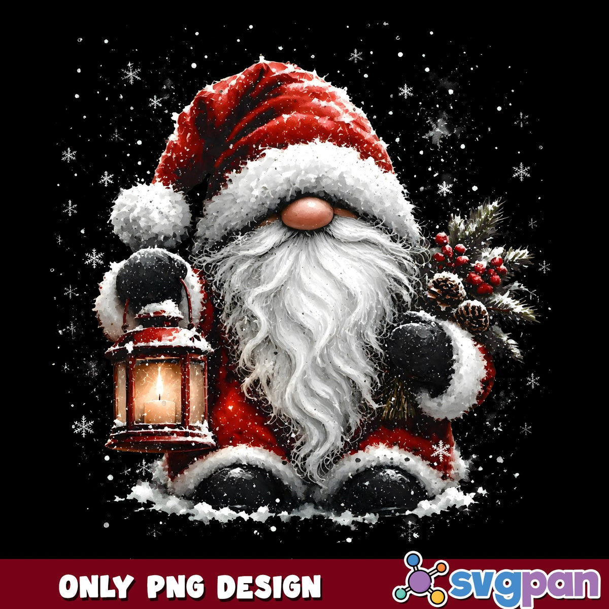 Christmas Gnome With Lantern PNG, Winter Santa Gnome PNG, Snowy PNG