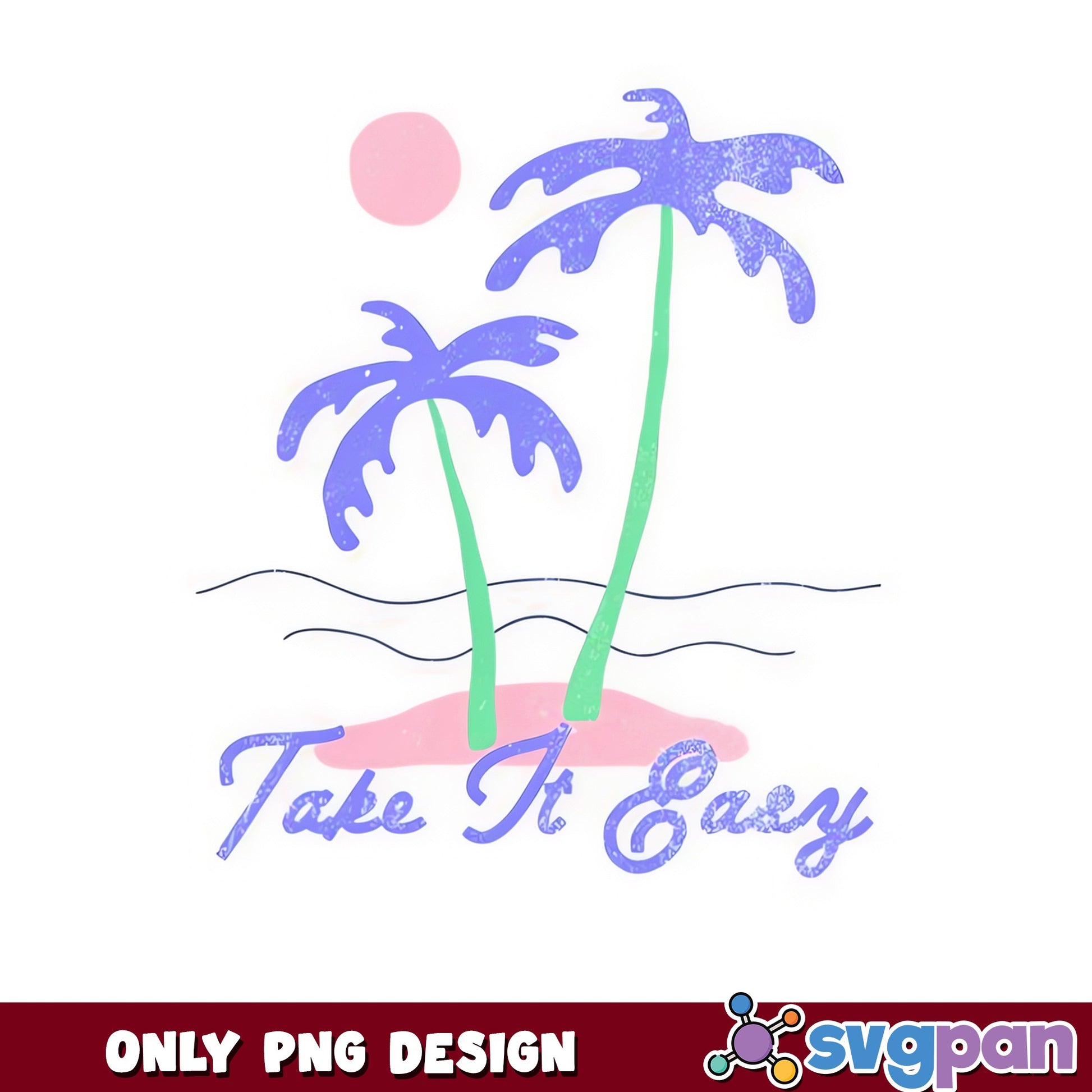 Take It Easy Beach Palm Tree PNG, Summer Vibes PNG, Retro PNG