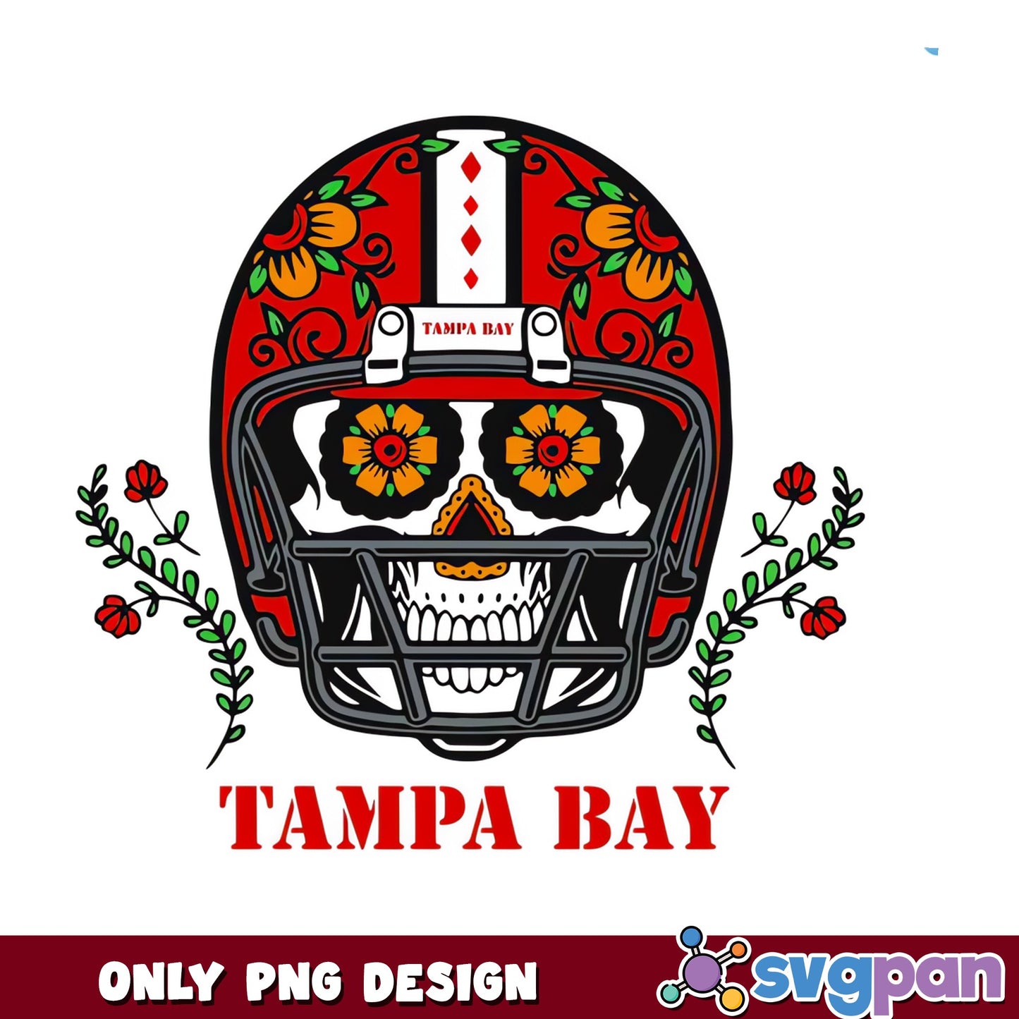 Tampa Bay Sugar Skull Football Helmet, Day Of Dead, PNG