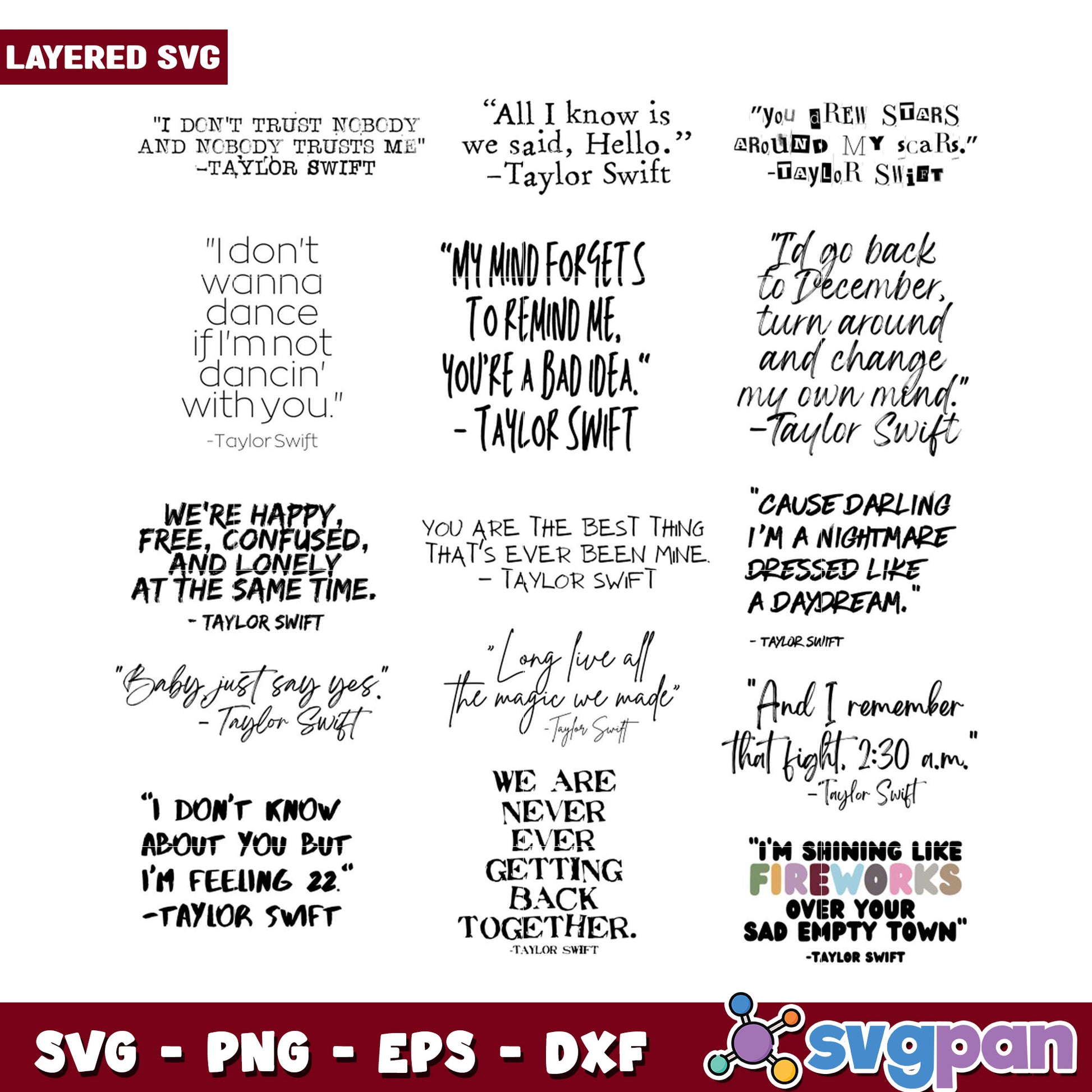 Taylor Swift Quote SVG Bundle for Craft Projects