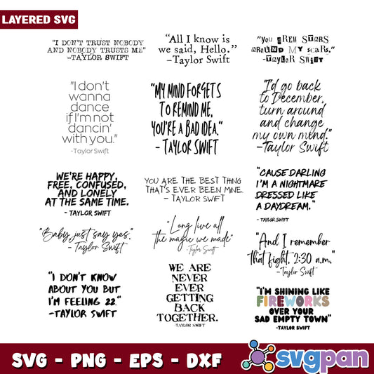 Taylor Swift Quote SVG Bundle for Craft Projects