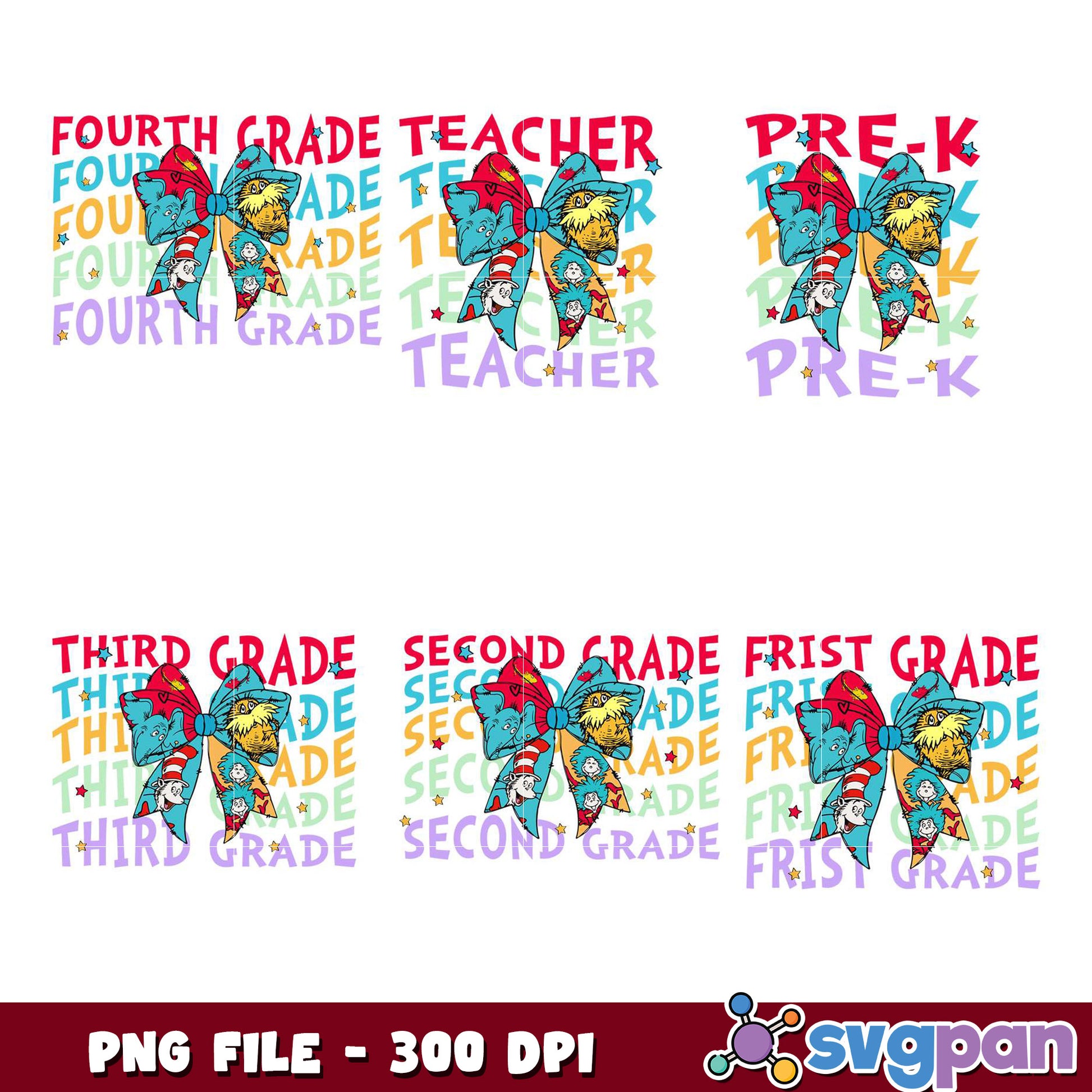Teacher Bow PNG Bundle PreK-4th Grade Designs