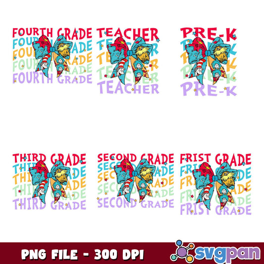 Teacher Bow PNG Bundle PreK-4th Grade Designs