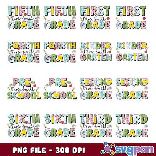 Teacher Grade PNG Bundle PreK-6th Grade