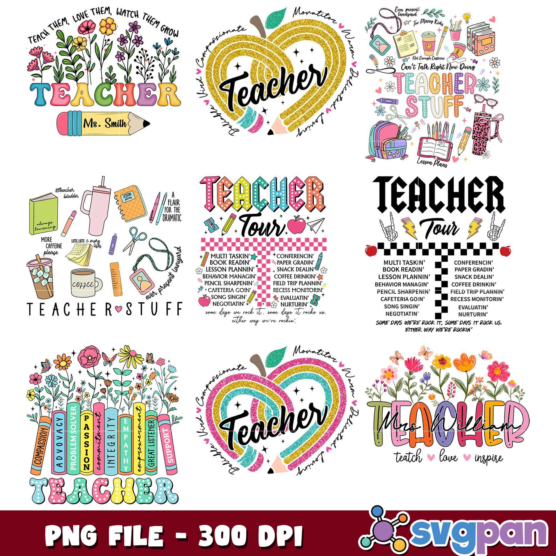 Teacher PNG Bundle 6 Cute Designs