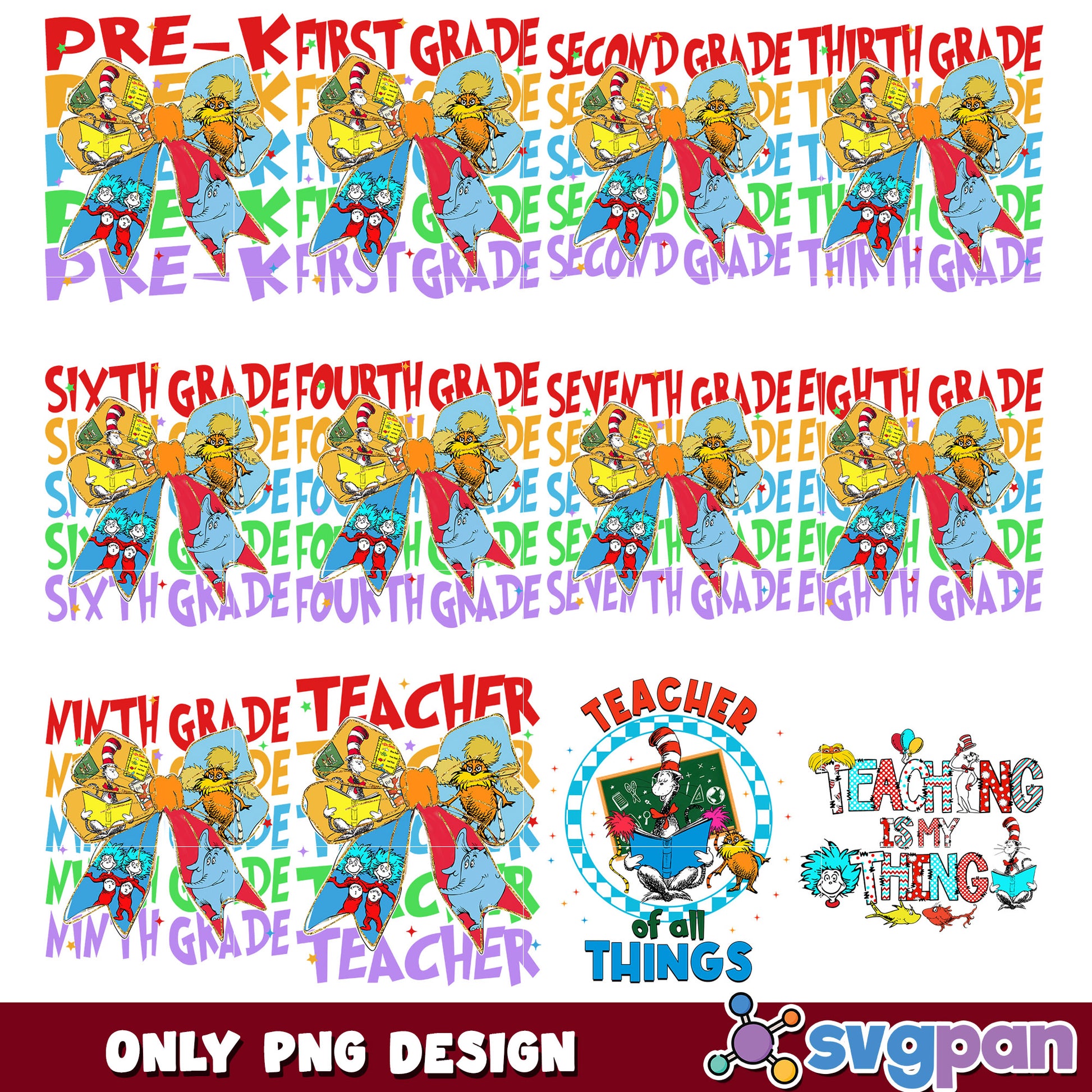 Teacher PNG Bundle Dr Seuss Grade Bows