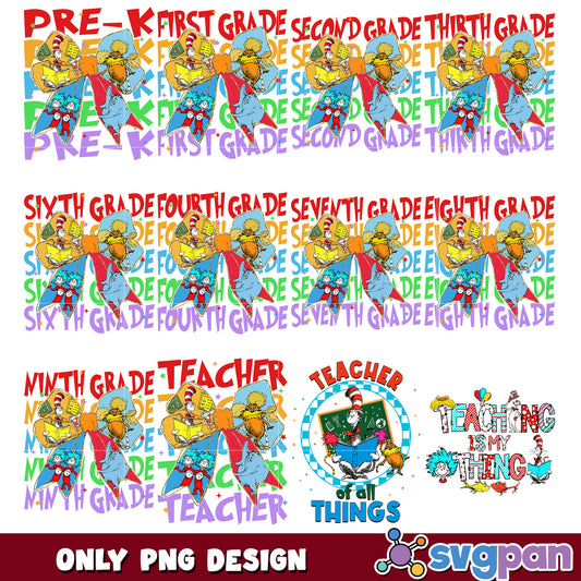 Teacher PNG Bundle Dr Seuss Grade Bows
