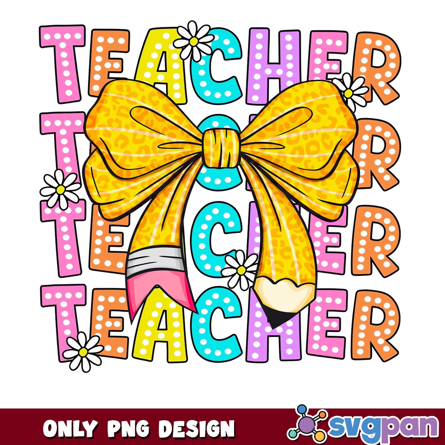 Teacher Bow Pencil Stacked PNG, Back To School PNG, Teacher PNG