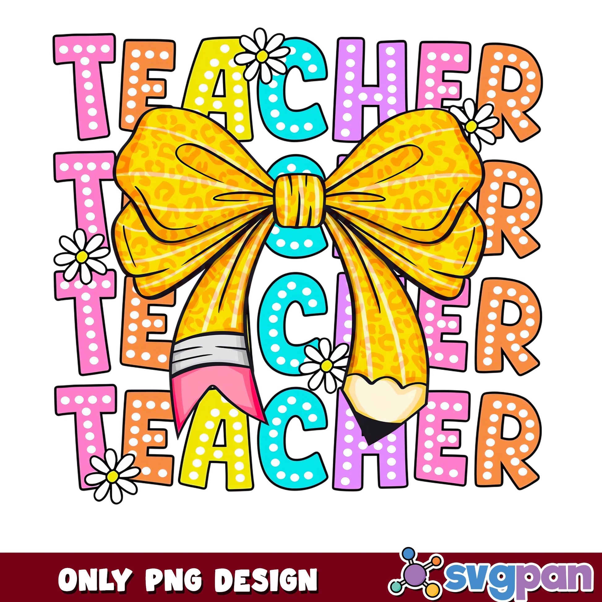 Teacher Bow Pencil Stacked PNG, Back To School PNG, Teacher PNG