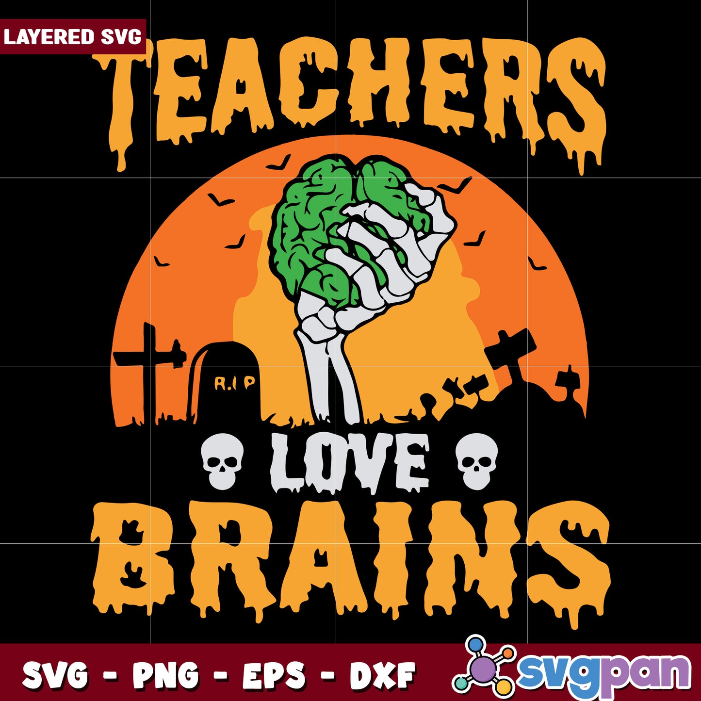 Teachers love brains svg, funny halloween svg, spooky characters svg