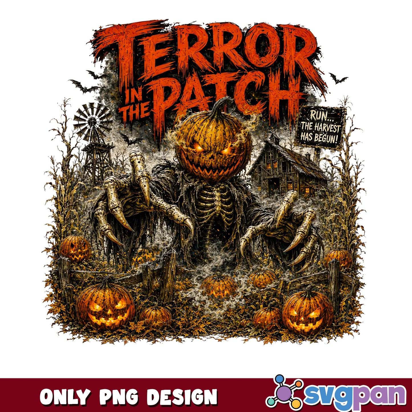 Terror In The Patch Halloween PNG, Scary Pumpkin PNG, Halloween PNG
