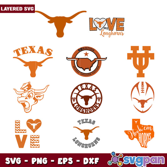 Texas Longhorns SVG Bundle Layered Designs