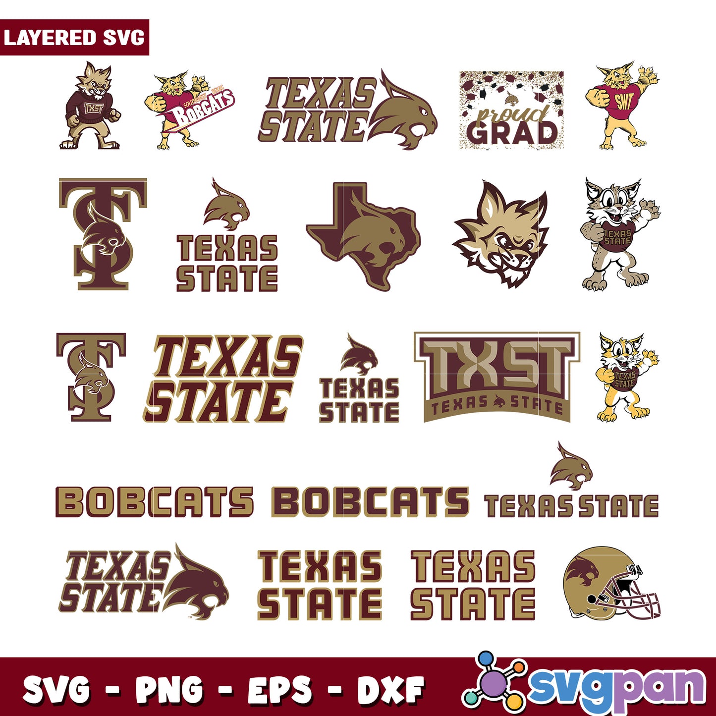 Texas State Bobcats SVG Bundle Layered Designs