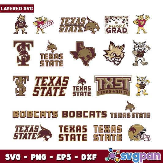 Texas State Bobcats SVG Bundle Layered Designs